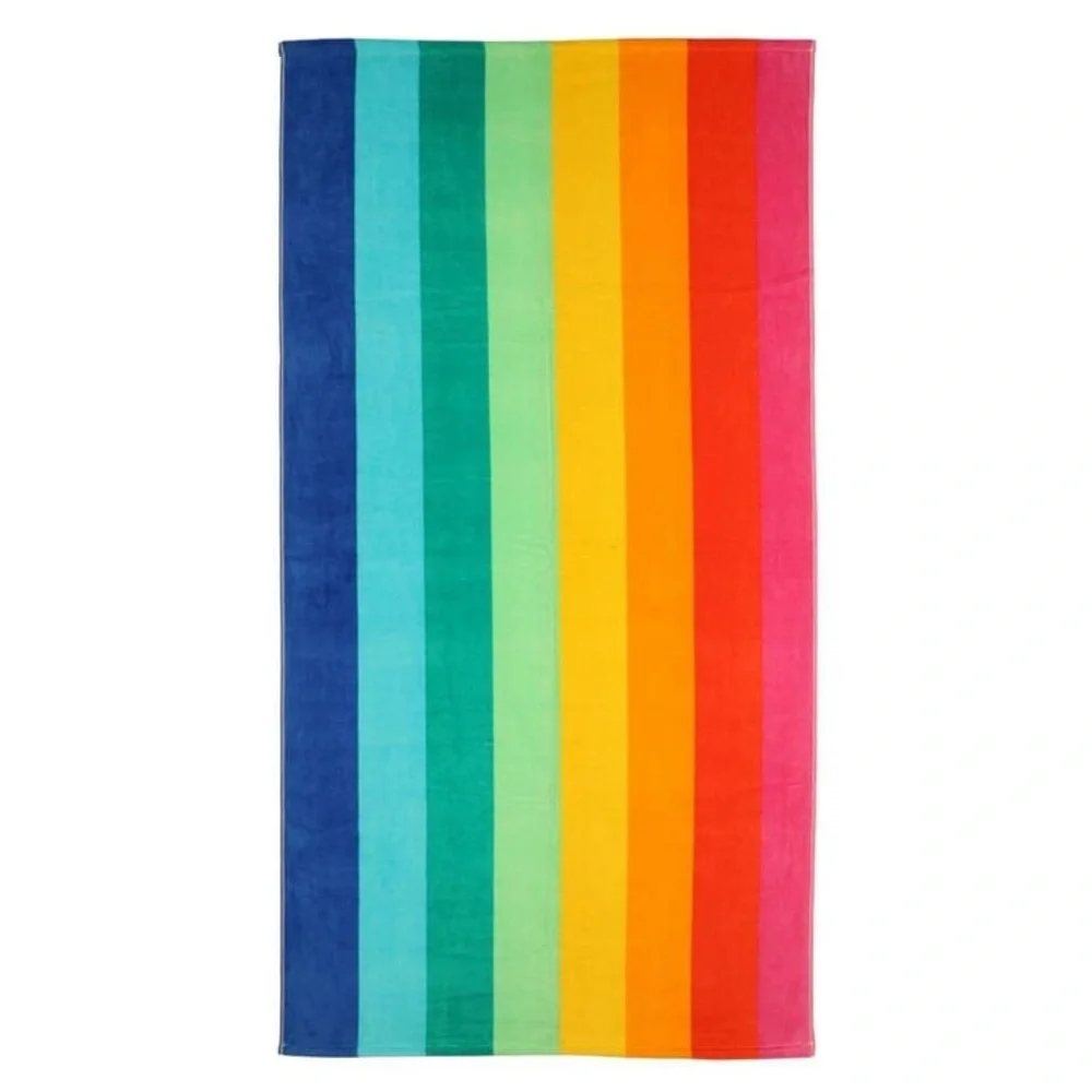 Large beach towel striped multicolor quick dry 34”x64” hanging loop